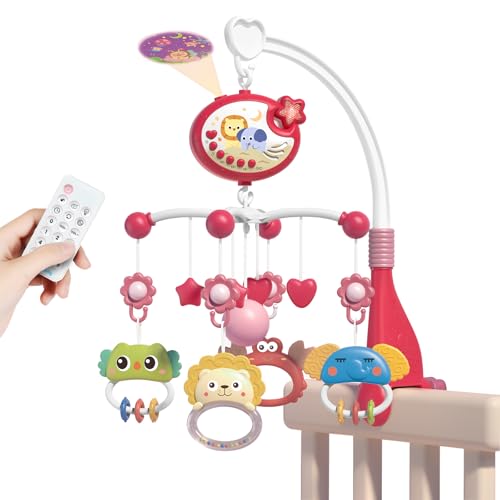 Aolso Móvel musical para berço de bebé, pendente para carrinho com sino, controlo remoto móvel de berço com projeção e função de tempo, bebé móvel para berço, chocalhos para animais, estrela -