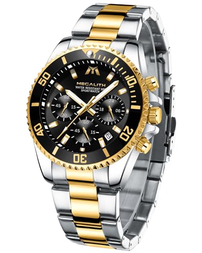 MEGALITH Relógios homem aço inoxidável relógios grande de pulseira cronógrafo impermeável elegante relógio analógico homem designer luminoso data, presentes para homens