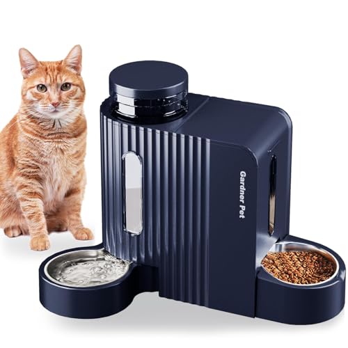 Gardner Pet 2 em 1 Alimentador de gato automático (3 L*2), dispensador de comida e água, bebé cão com tigela de aço inoxidável, dispensador de comida gatos gravidade, comedor automático sem BPA (azul)