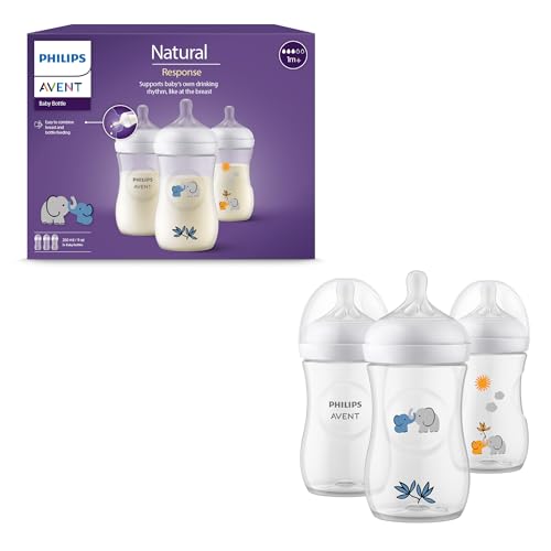 Philips Avent Natural Response, conjunto de presentes para bebés: 3 biberões Natural Response de 260 ml com tetinas T3 (para bebés de 1 mês ou mais), modelo SCY903/63