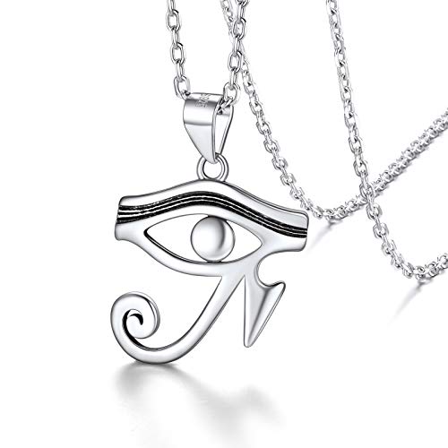 Silvora O olho de Horus / cruz da vida prata de lei, pingentes egípcios amuleto personalizáveis com colar 46 cm comprimento ajustável