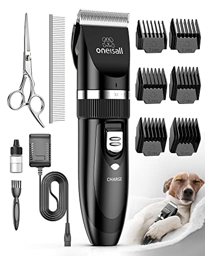oneisall Corta-pelos para cães, de baixo ruído, recarregável, sem fio, elétrico, silencioso, para cães, gatos, animais de estimação (preto)