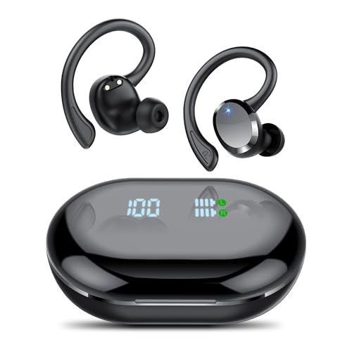 Auriculare sem fios desportivos, auriculares Bluetooth 5.4 HiFi estéreo, capacetes sem fios Bluetooth com IP7, ecrã duplo impermeável, 68H com cancelamento de ruído ENC, carregamento rápido USB-C
