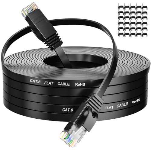 Cabo Ethernet de 30 m, cabo de rede plano cabo Rj45 Cat 6 cabo Network Gigabit preto de alta velocidade cabo internet 30 metros para roteador, modem, switch