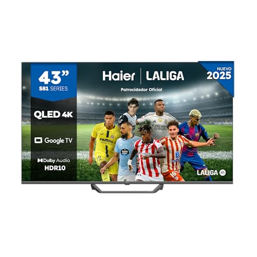 Haier QLED 4K UHD H43S81FUX 43", Smart TV, Google TV, Dolby áudio, HDR 10, Smart Remote Control, Google Assistant, Bluetooth 5.1, 120Hz Gaming, USB 2.0, DBX TV, HDMI 2.1 x 4, sem Molduras, 2 025