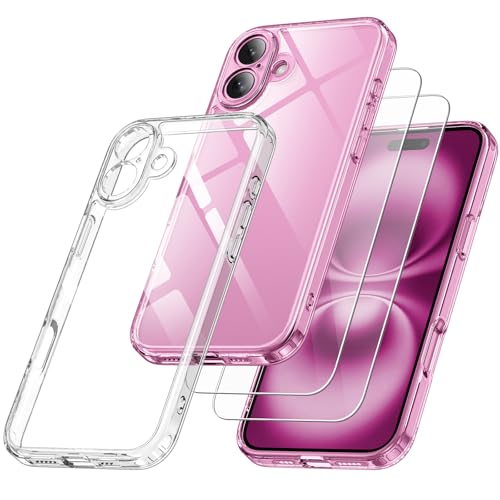 Qasyfanc Capa compatível com iPhone 16, capa com proteção da câmara e 2 protetor de ecrã, TPU proteção militar anti-choque capa silicone PC anti-riscos capa, transparente