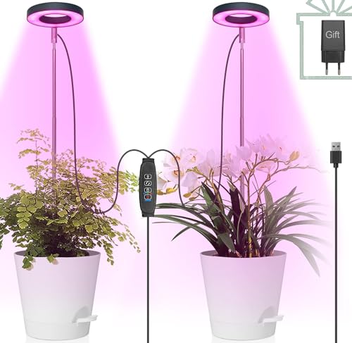 Candeeiro de planta, candeeiro de planta de espectro completo, luzes de crescimento ajustável em altura com temporizador 3/9/12H, 10 brilhos, 3 modos, lâmpada de crescimento para plantas naturais, 2