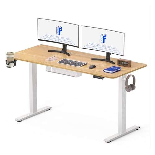 FLEXISPOT 120 x 60 cm mesa elétrica elevável, Standing Desk secretária com 2 ganchos, porta-copos e organizador de cabos, função de memória, para escritório e quarto, ácer