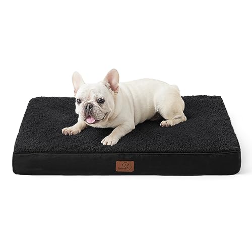 Bedsure Cama cão ortopética média - colchão cão lavável e destacável, almofada viscoelástica para cão com espuma de caixa de ovos, preta, M, 76 x 51 x 7,6 cm