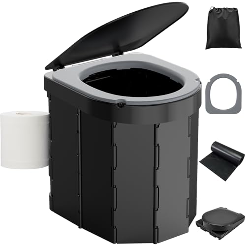 WADEO Inodoro portátil para campismo, capacidade de carga até 200 kg, sanita dobrável com suporte de papel e bandeja para telemóvel, ideal para acampar, caminhadas, viagens, pesca