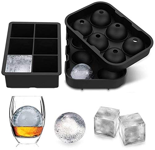 Jisile Molde de silicone para cubos de gelo com tampa em forma de grande bola de gelo, 2 unidades, de silicone grande, certificado LFGB e sem BPA, reutilizáveis, para bebidas frias, uísque e coquetéis