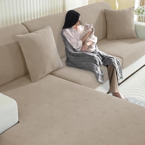 YSTELLAA Capa assento sofá alta elástica, capa almofada sofá separado ajustável, protetor universal de almofada para móveis, lavável, antiderrapante (Chaise Longue, caqui)