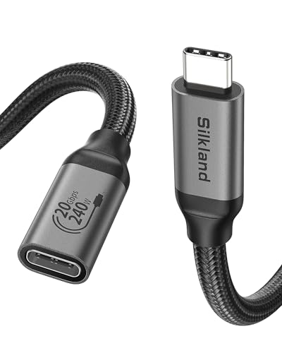Silkland Cabo de extensão USB C 2M masculino a feminino, 20 Gbps USB 3,2 Gen 2 × 2, 240 W 48 V/5 A, vídeo 5 K@60 Hz, 4 K@144 Hz, cabo de extensão tipo C para iPhone 16, 15, PSVR2, MacBook Pro. /Air, I