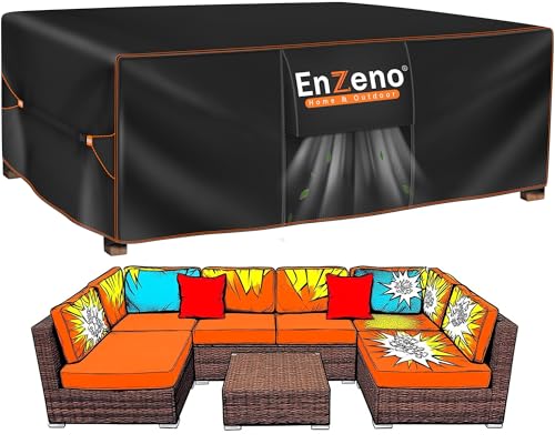 Enzeno Cobertura para móveis de jardim, impermeável, resistente ao inverno, lona protetora Oxford 420D, para mesa de jardim, retangular, 300 x 200 x 90 cm
