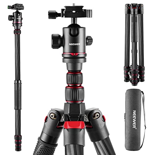 NEEWER 205 cm tripé de viagem para câmara de fibra de carbono, tripé de fotografia com monopie eixos centrais de 2 peças, cabeça de bola panorâmica de 360°, carga máxima 12 kg, N55CR