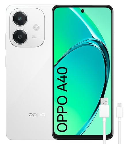 OPPO A40 Smartphone livre, 12 GB (6 GB + 6 GB) 128GB, ecrã HD LCD 6,7", câmara 50 + 2 8 MP, Android, bateria 5100 mAh, carregamento rápido 45 W - branco
