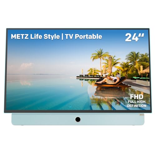 Metz Companion Series 1080P FHD Smart Google TV, Matte Display, HDR10, Dolby áudio, LED, Bluetooth, Chromecast, Google Assistant 24" portátil TV with 3 Hour Battery Life [Energy Class E]