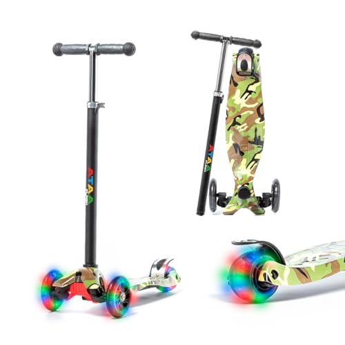 Scooter de 3 rodas ATAA Flash, skate para crianças de 3 rodas, skate infantil com luzes, skate de 3 rodas com guiador ajustável, rotação por gravidade, skate de 2 a 9 anos