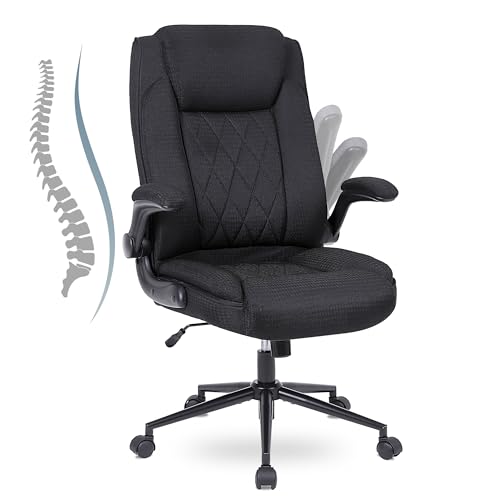 Flysky Cadeira de escritório ergonómica, cadeira de secretária com encosto alto e regulável em altura, cadeira giratória com encosto de cabeça confortável, cadeira executiva para escritório, preto
