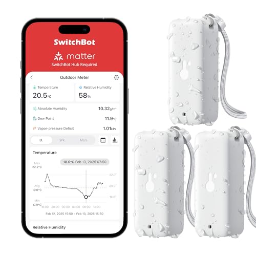 SwitchBot IP65 Termómetro higrômetro de exterior, 100 m Bluetooth Âmbito, termómetro de interior, ponto de orvalho/VPD/sensor de humidade absoluto, exportação gratuita de dados, 2 anos de bateria