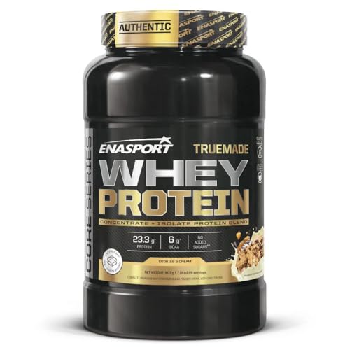 Truema de Whey Protein - Enasport. Proteína de soro de leite em pó com BCAA, favorece a recuperação e o crescimento muscular (907 g, Cookies and Cream)