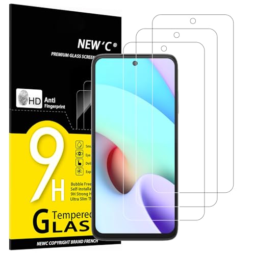 NEW'C 3 peças, protetor de ecrã para Xiaomi redmi 10, vidro temperado anti-riscos, anti-impressões digitais, sem bolhas, dureza 9H, 0,33 mm ultra transparente, ultra resistente
