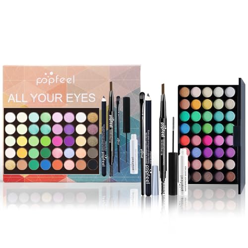 EnMart Jogos de maquilhagem, presente de beleza para mulher, com paleta de sombras de olhos, máscara, Brow Pencil, pincel de sombra de olhos, cosméticos veganos, conjunto de maquilhagem olhos e rosto