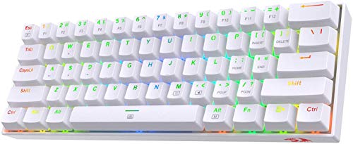 Redragon K630 Dragonborn Teclado para jogos com cabo RGB 60%, 61 teclas teclado mecânico compacto com interruptor vermelho linear, suporte piloto Pro, branco