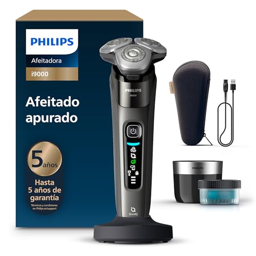 Philips i9000, máquina de barbear elétrica para homem, máquina de barbear a seco e molhado, tecnologia SkinIQ, base de carregamento, recarregável, estojo de viagem, centro de limpeza, X9002/30