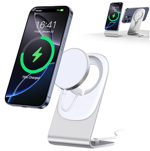 Carregador sem fios BHHB mag- Safe carregador carregamento sem fios com suporte de 15 W, carregador sem fios rápido Stand para iPhone 15/14/13/12/11 Pro MAX Mini XS XR, AirPods 2/3/Pro 2/Pro (branco)