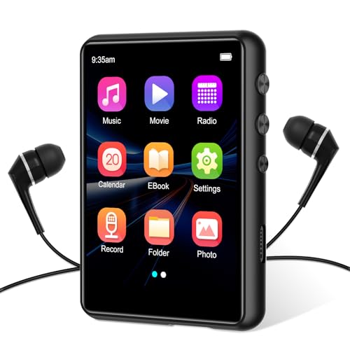 64 GB Leitor MP3 Bluetooth 5,3 SWOFY com ecrã tátil de 2,4", HiFi leitor de música com altifalante interno, rádio FM, E-Book, gravação de voz Line-in, suporte até 128 GB (preto)