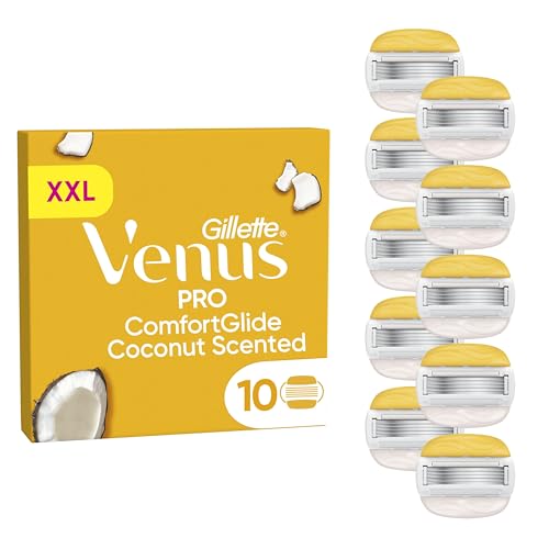 Venus Gillette Pro ComfortGlide Peças de reposição para máquina de depilação com aroma a coco com creme hidratante Olay, conjunto de 10 lâminas de substituição com 5 folhas
