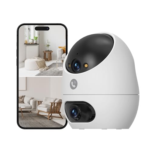 Beans View 3K Câmara interior de lente dupla, visão noturna colorida de 360°, câmara de segurança para bebés/animais de estimação/gatos/cães, 2,4 GHz Wi-Fi, detecção humana, trabalhar com Alexa (D220