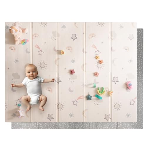 Nuby - Tapete de bebé acolchoado dobrável reversível - tapete bebé leve e macio para brincar no chão - tapete infantil com design de estrelas e céu - chão bebés acolchoado, 150 x 200 cm