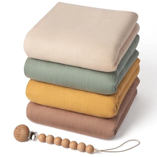 Moonkie Muselina bebé embalagem de 4, manta para bebé, bambu algodão, 120 x 120 cm, arrolho bebé recém-nascido, Swaddle bebé ultramacio e respirável, toalha para bebé, certificação OKEO-Tex