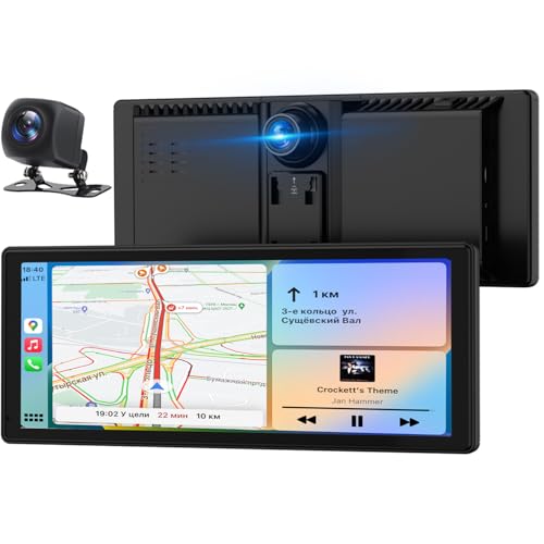 Ecrã do carro, 8,88" Carplay carro para Apple e Android, com câmara traseira e dianteira, HD de 1080P, navegação GPS, som premium, controlo por voz, fácil instalação, Mirror Link, FM, AUX