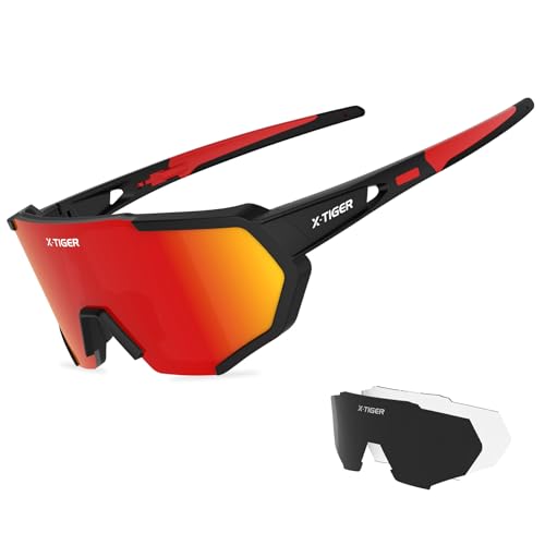 X-TIGER Óculos de sol polarizados, com 3 lentes intercambiáveis, UV400, TR90, certificação CE, ciclismo, corridas, moto, bicicleta de montanha, campismo e atividades ao ar livre, para homens e mulheres