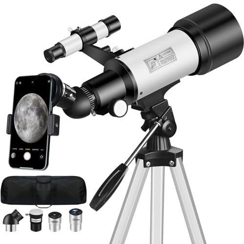 Mijiao Telescópio astronómico para adultos, 70/400 mm, telescópio refletor para crianças e principiantes, telescópio profissional astronomia para observação lua com tripé, adaptador de telefone