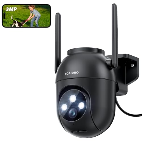 2K Câmara vigilância WiFi exterior: Câmara vigilância 360° câmaras IP vigilância domicílio 2,4 G/5 Ghz WiFi seguimento automático visão noturna em cores gravação contínua 24/7 alerta de movimento