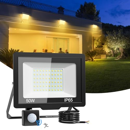 vighep 50 W Focos LED para exterior com sensor de movimento, IP65 impermeável projetor LED exterior, 5000 LM 6500 K luz branca quente LED iluminação de exterior segurança para jardim, garagem, pátio