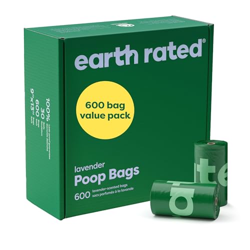 Earth Rated Sacos para fezes de cães, para animais de estimação à prova de fugas e extra grossos, adequados para cães de qualquer tamanho, rolos de recarga, aroma de lavanda, 600 unidades