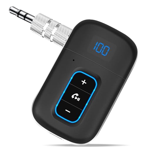 Vemfay Bluetooth carro, recetor Bluetooth Jack 3.5 Aux Adapter Receiver Bluetooth 5.3 de áudio sem fios para carro/casa estéreo/cabo auriculares / altifalantes, mãos livres