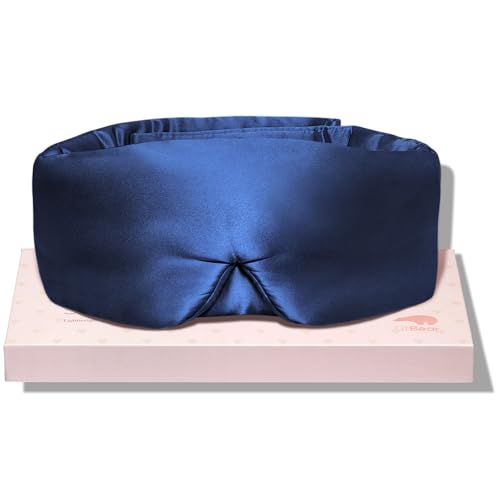 LitBear Anti-face de seda para dormir de lado, 100% seda de amoreira pura de 22 mommes, com diadema ajustável para mulheres e homens (azul meia-noite)