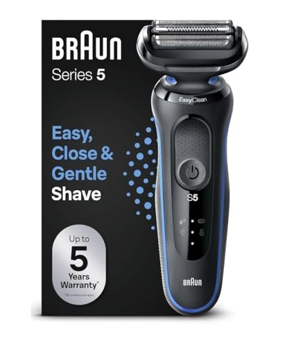 Braun Série 5 máquina de barbear elétrica para homem, máquina de barbear barbear EasyClean, uso seco e molhado, recarregável, sem fios, 51-B1000s, azul