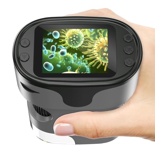 Microscópio de mão 1000 x para crianças, 4 K, ecrã de 2 polegadas, recarregável, mini microscópios digitais de bolso com kit de slides, presente Edu portátil, para crianças e estudantes