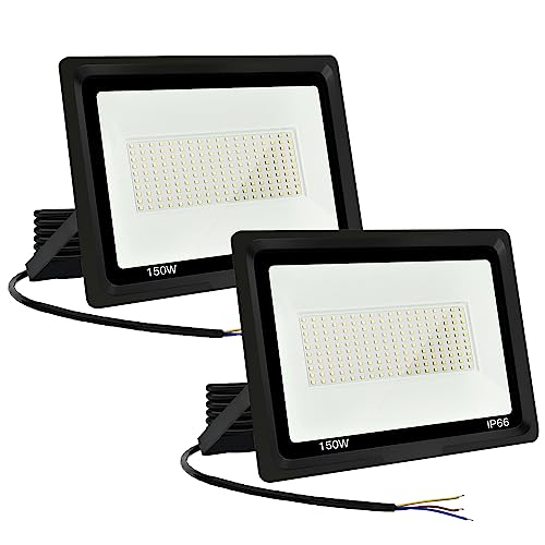 2 unidades - holofotes LED para exterior, 150 W, projetor LED para exterior, 15000 LM IP66, impermeável, holofote LED 6500 K, branco frio Floodlight para casa, garagem, pátio, terraço, campo