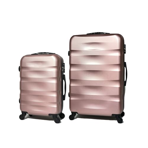 CELIMS - Mala ABS, rígida, resistente, 4 rodas giratórias de 360°, leve com cadeado integrado., Ouro rosa, Jogos de malas