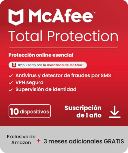 McAfee Total Protection 2023 | 15 meses | Exclusivo na Amazon | 10 dispositivos, software de segurança na Internet com antivírus, VPN | Baixar código