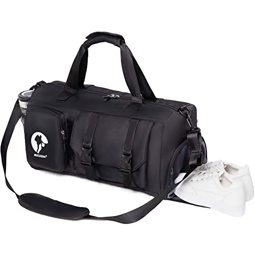 Saco de ginásio para homens e mulheres pequeno, 18,5 x 9,5 x 9 polegadas, saco de viagem com compartimento, sacos de equipamento de ginástica, Preto, Moda
