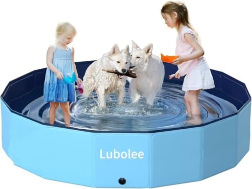 Lubolee Piscina cães grandes - Banheira e piscina para cães e piscinas removíveis com superfície antiderrapante (160 x 30 cm), piscina dobrável cães pequenos de PVC espesso